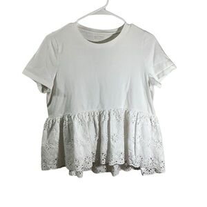 Brooke Street x Kate Spade White Eyelet Peplum Tee